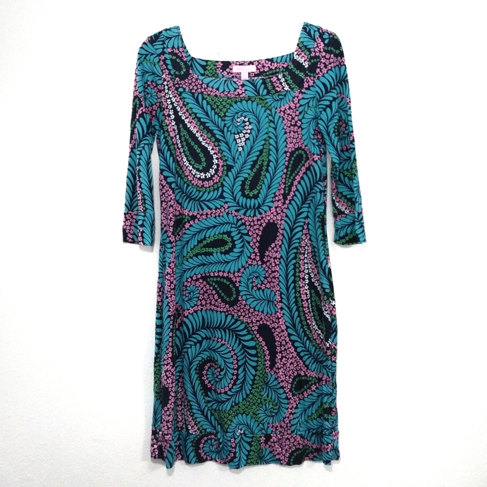 Lilly Pulitzer Newport Paisley Jersey Silk Dress Blue Pink Green 4